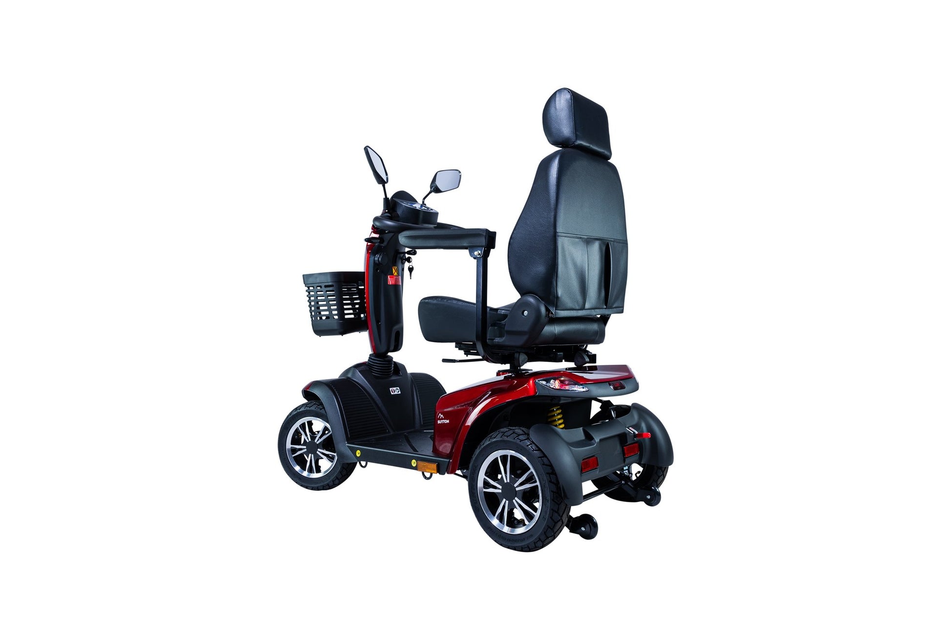 Movo Sutton red 4-wheel scooter, rear three-quarter view