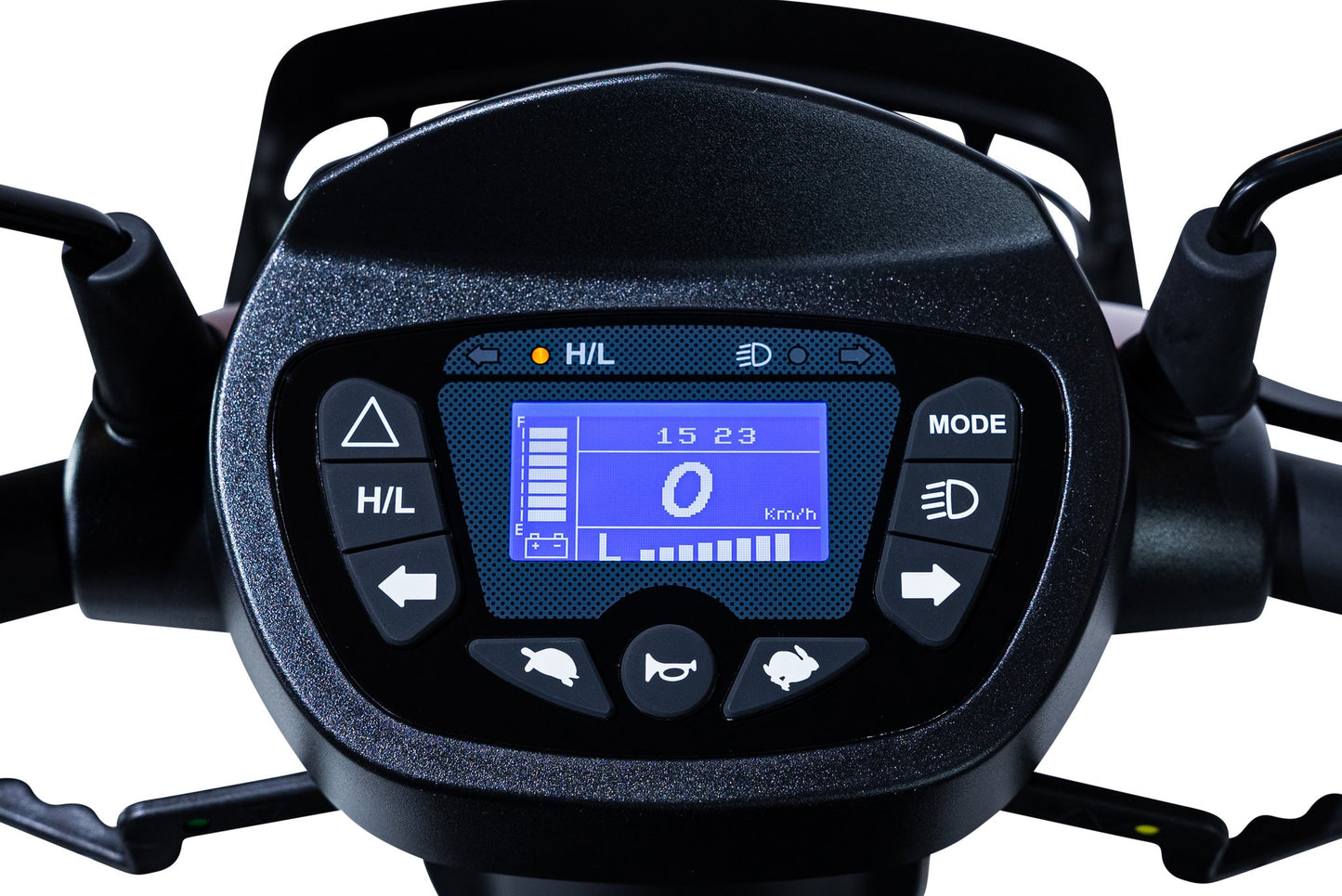 Movo Sutton digital instrument display showing speed and battery level