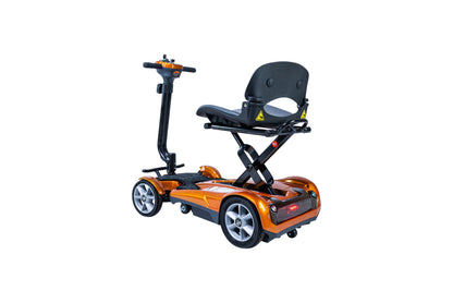 Heartway Transit 4 orange folding travel scooter, side profile with seat raised