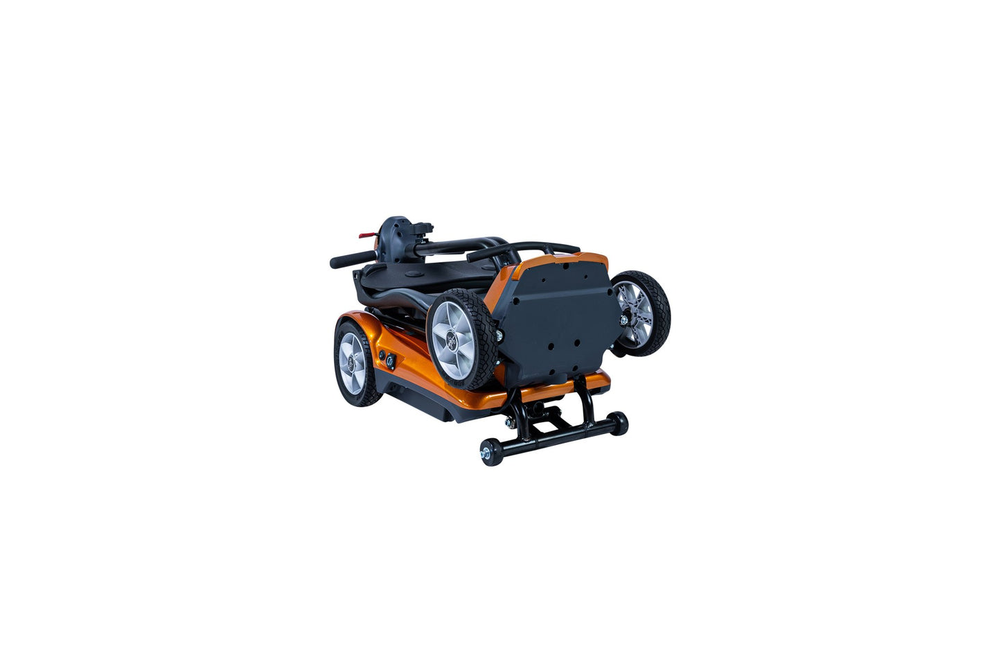 Heartway Transit 4 scooter shown fully folded flat, 30.5 inch footprint