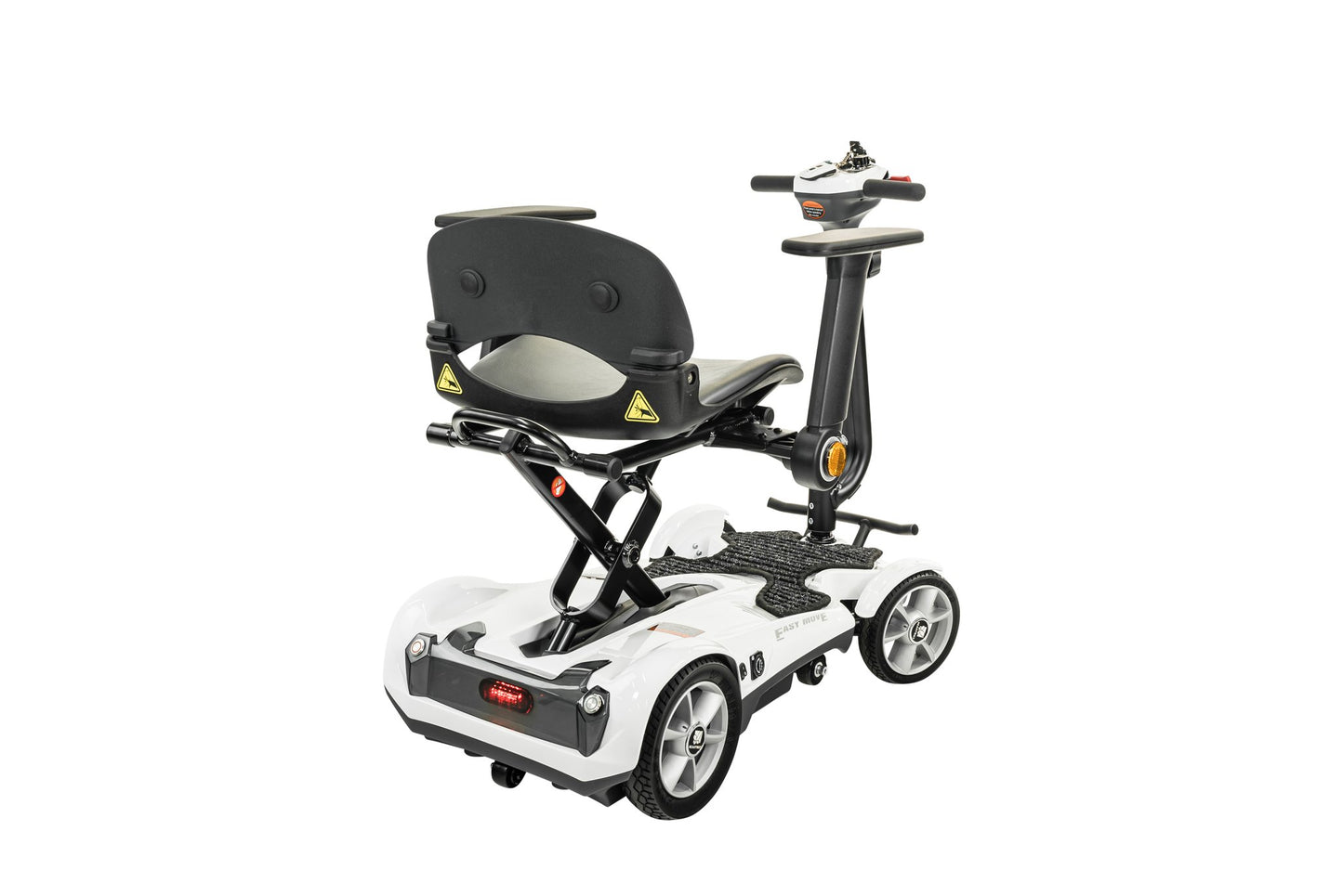 Heartway Transit 4 white travel mobility scooter, rear three-quarter view