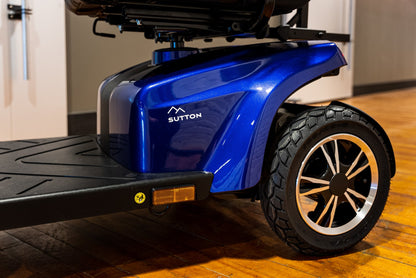 Detail of the Movo Sutton rear body panel, badge and suspension