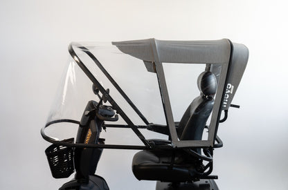 Movo Canopy retractable weather canopy fitted to a mobility scooter, studio view