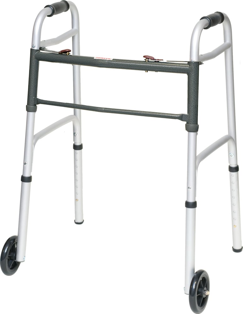 2 Button Folding Walker w/ 5” WheelsWKAAW2B, WKAJW2BDME, MobilityProBasics
