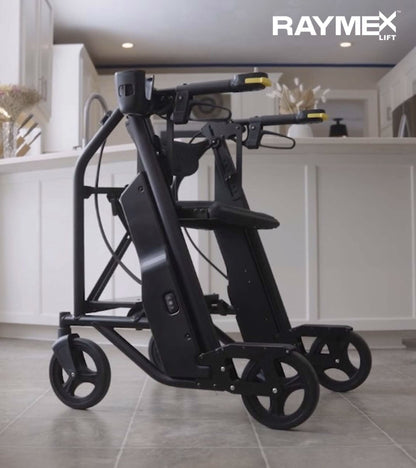 RAYMEX Lift Quattro portable floor-to-stand lift and rollator in a home kitchen