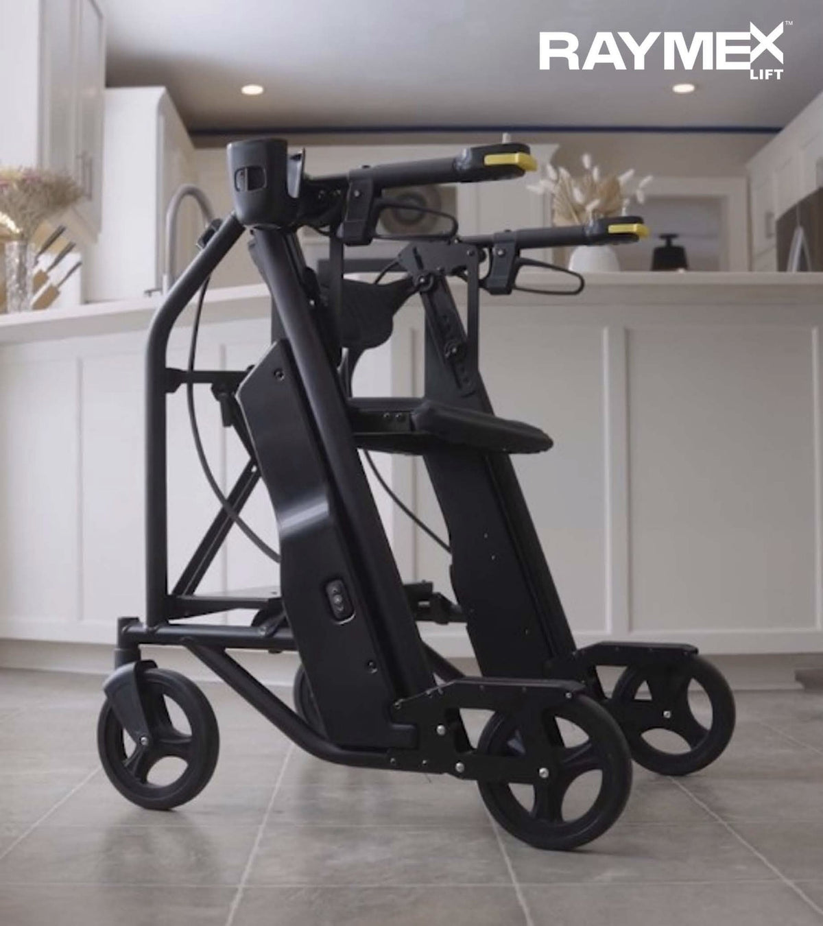 RAYMEX Lift Standard portable floor-to-stand lift and rollator in a home kitchen