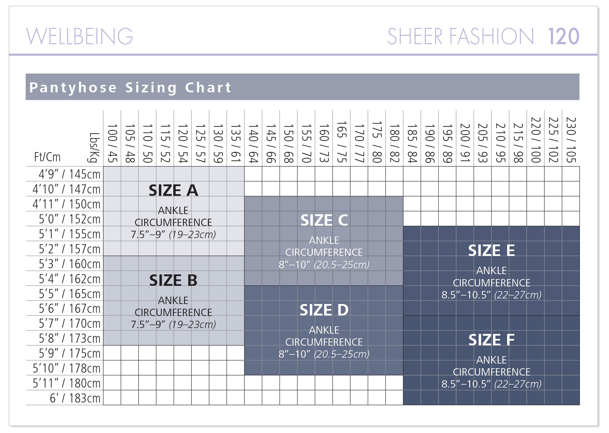 Sigvaris Women's Sheer Fashion Calf 15-20mmHg Closed size chart