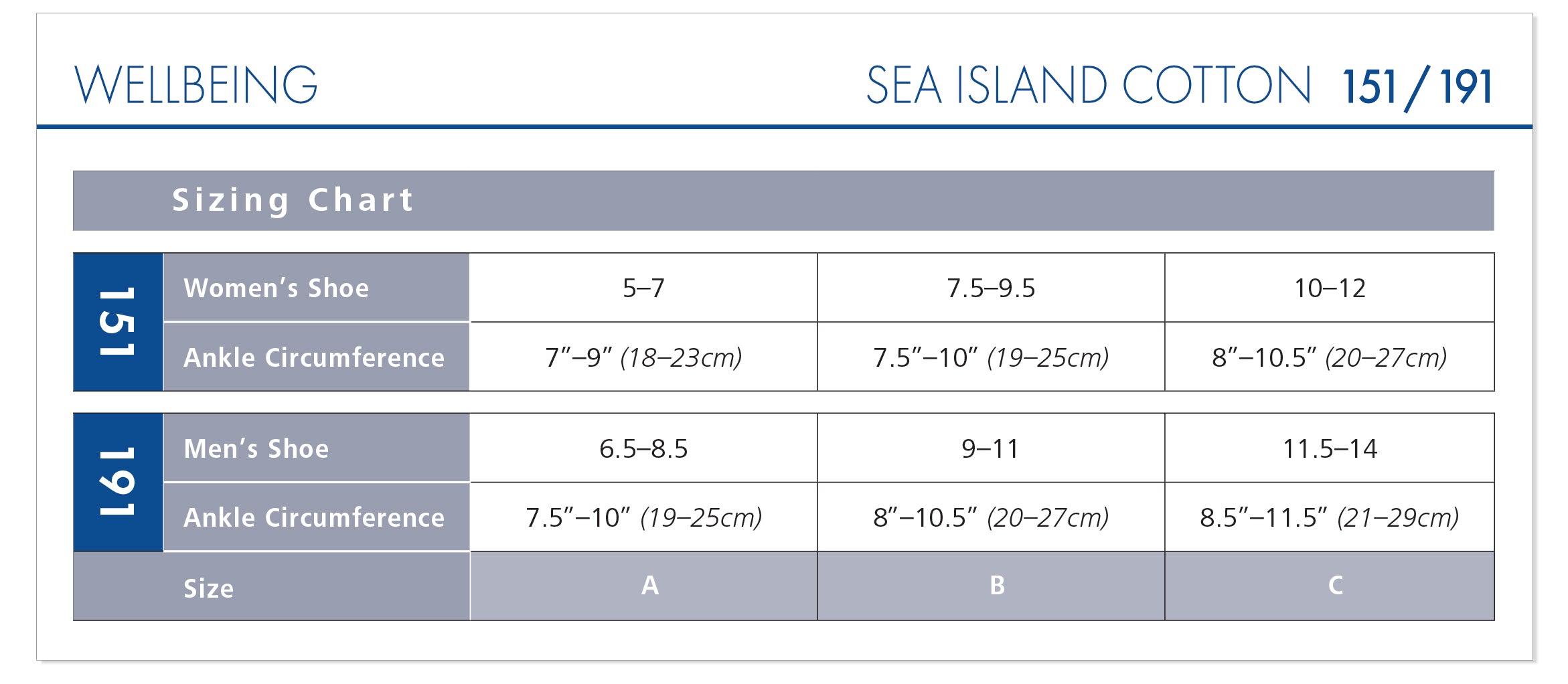 Sigvaris Men's Sea Island Cotton Calf 15-20mmHg Closed size chart