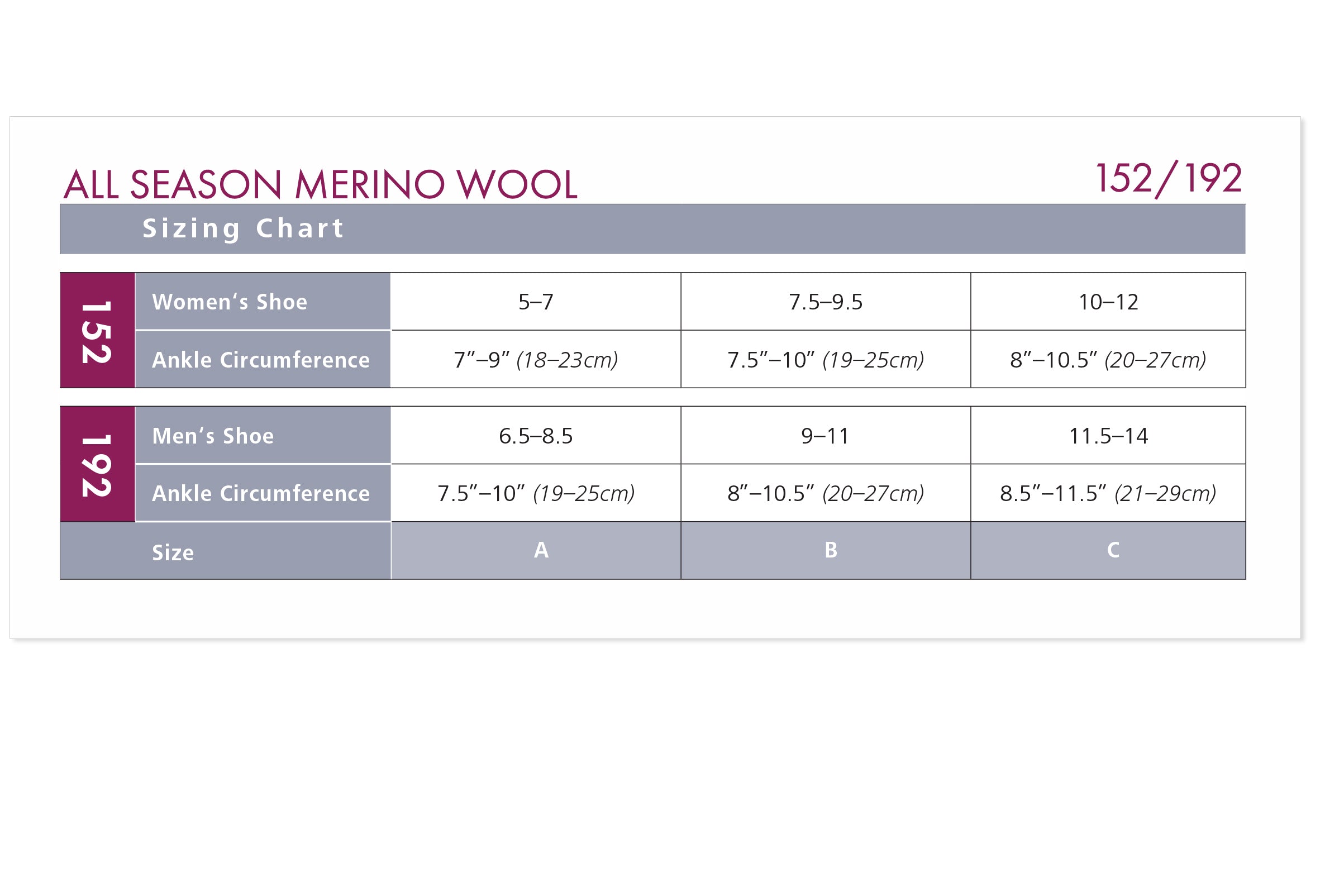 Sigvaris Women's All-Season Merino Wool Calf 15-20mmHg Closed size chart