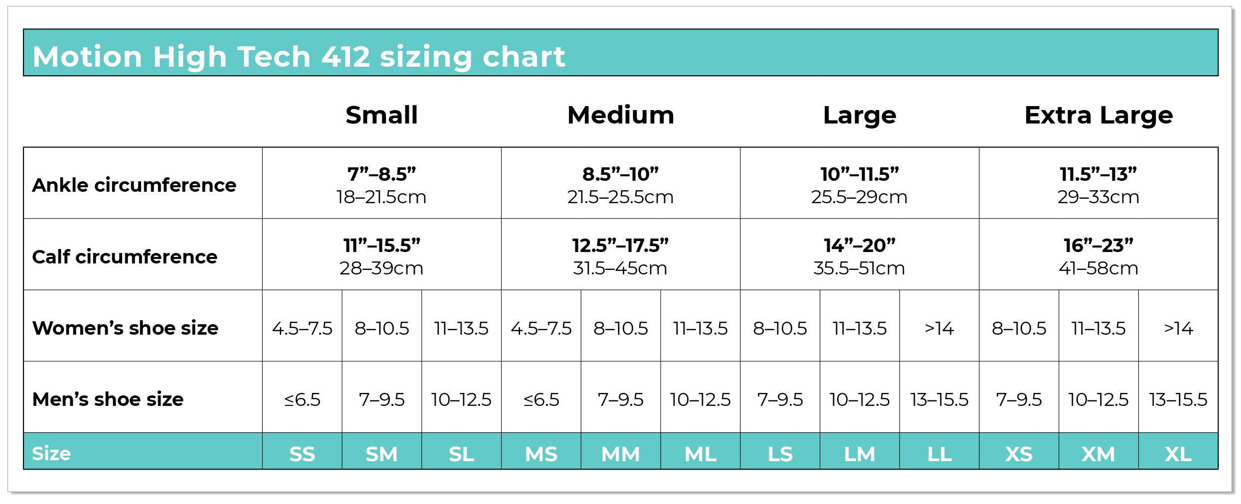 Sigvaris Men's Motion High-Tech Calf 20-30mmHg Closed size chart