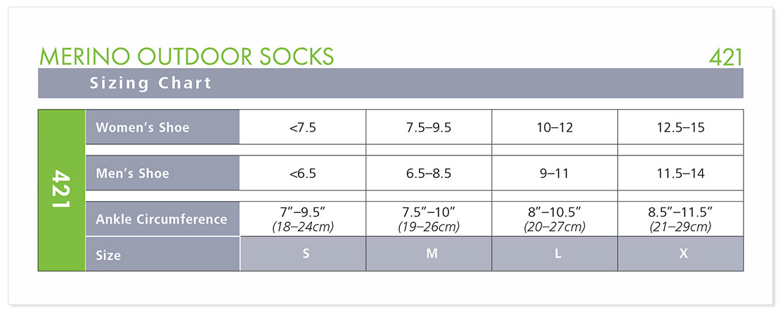 Sigvaris Men's Merino Outdoor Socks Calf 15-20mmHg Closed size chart