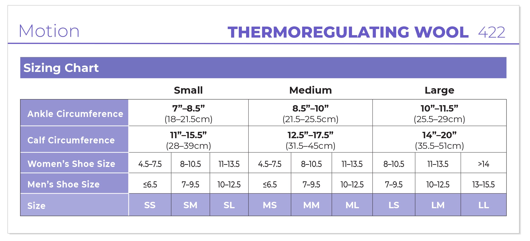 Sigvaris Men's Motion Thermoregulating Wool Calf 20-30mmHg Closed size chart