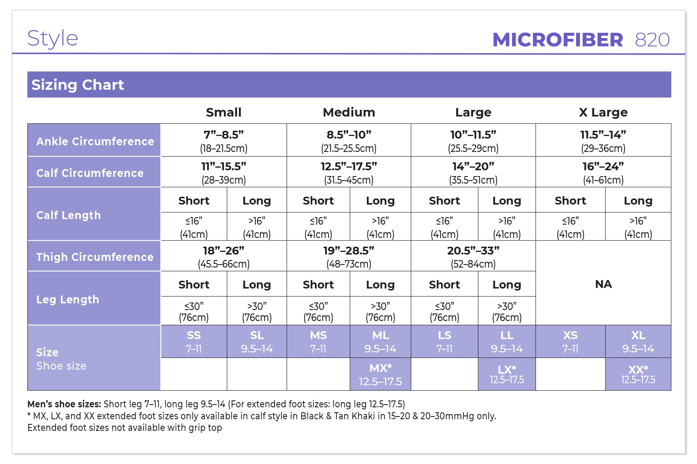 Sigvaris Men's Style Microfiber Calf 30-40mmHg Men's Closed Toe size chart