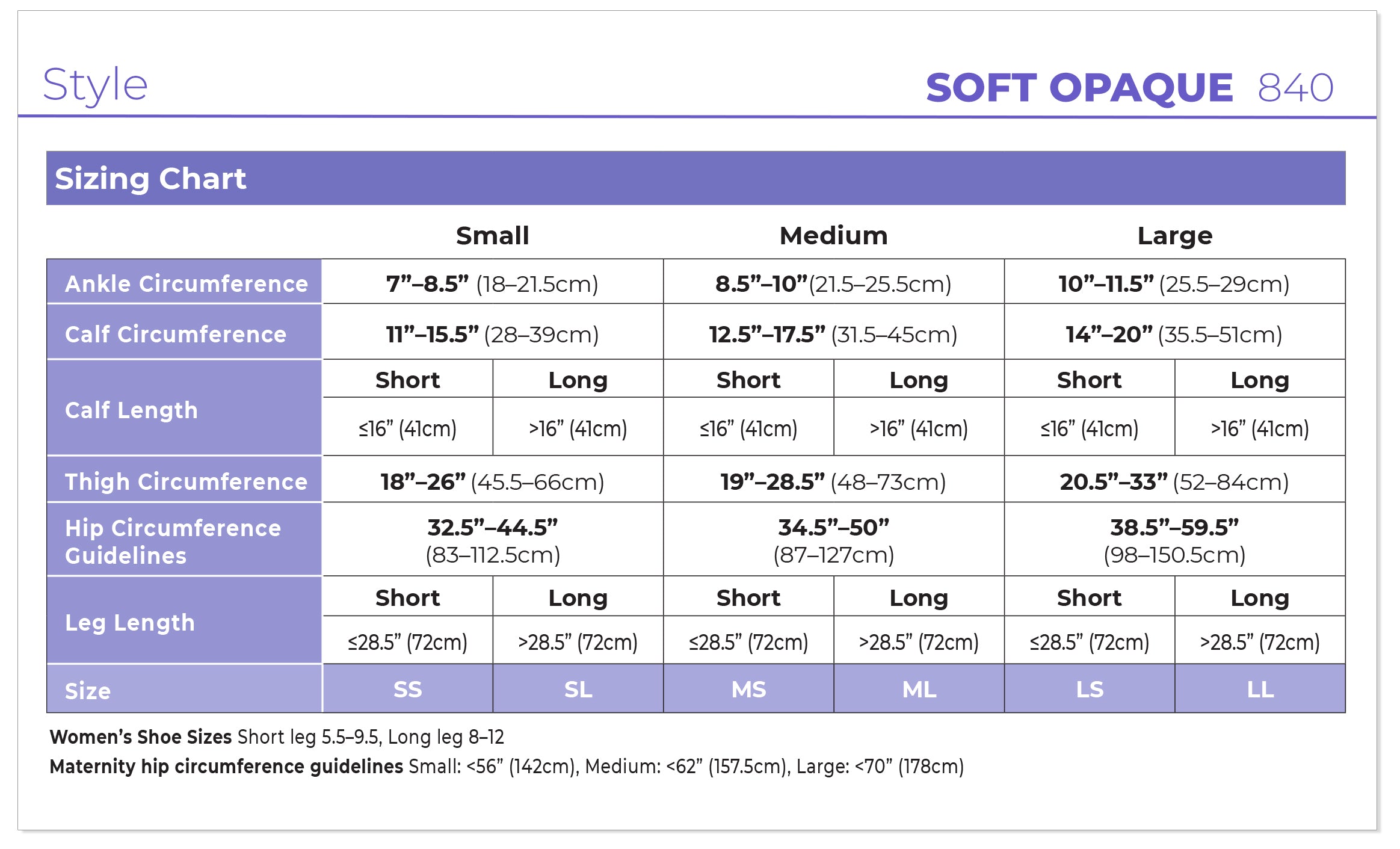 Sigvaris Women's Style Soft Opaque Calf 30-40mmHg Women's Closed Toe size chart