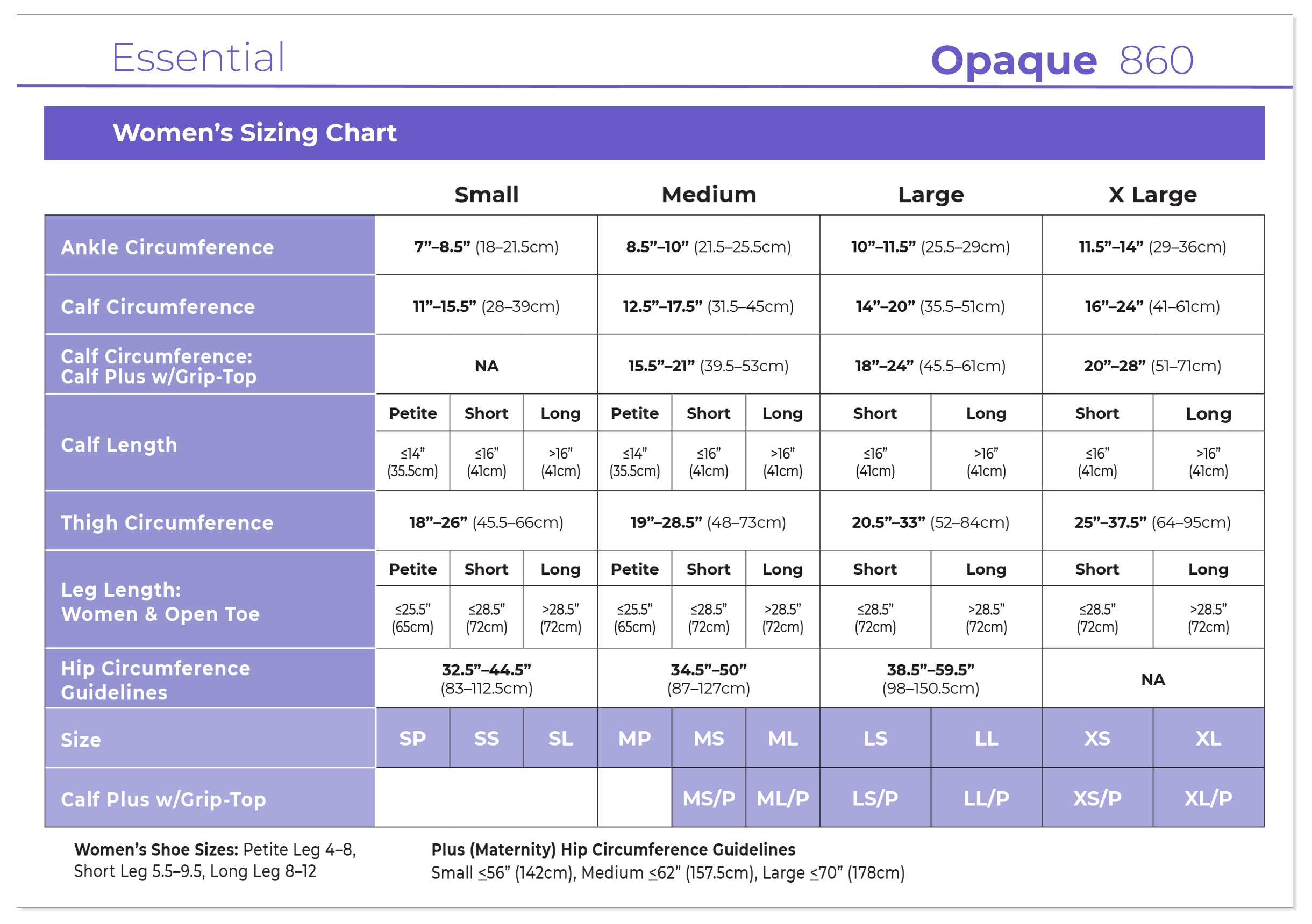 Sigvaris Women's Essential Opaque Pantyhose Plus 30-40mmHg Women's Closed Toe size chart
