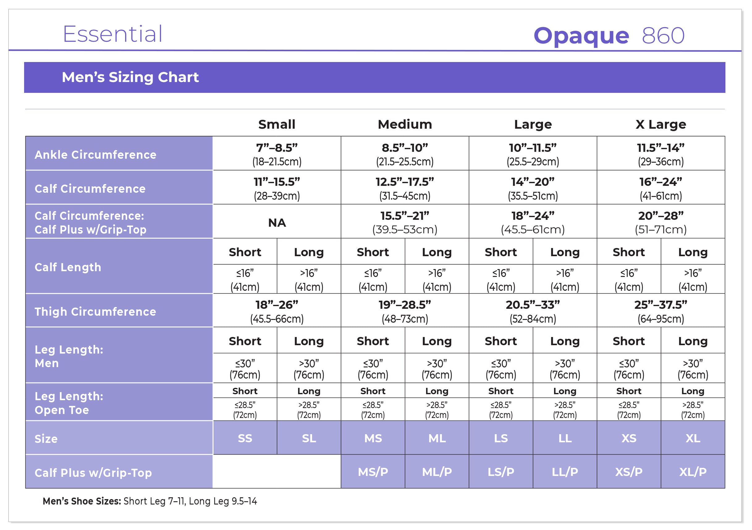 Sigvaris Men's Essential Opaque Calf Open-Toe 30-40mmHg size chart