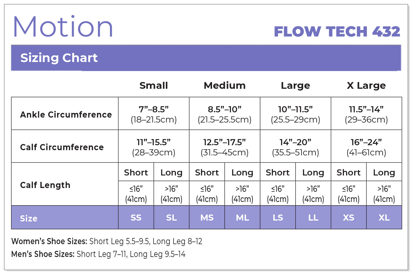 Sigvaris Women's Motion Flow Tech Calf 20-30mmHg Closed size chart