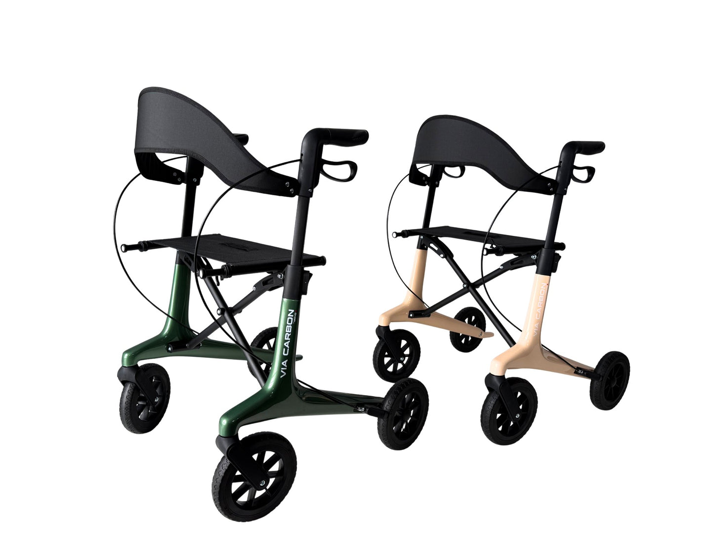 Movo Via Carbon 21 inch rollator, alternate three-quarter view