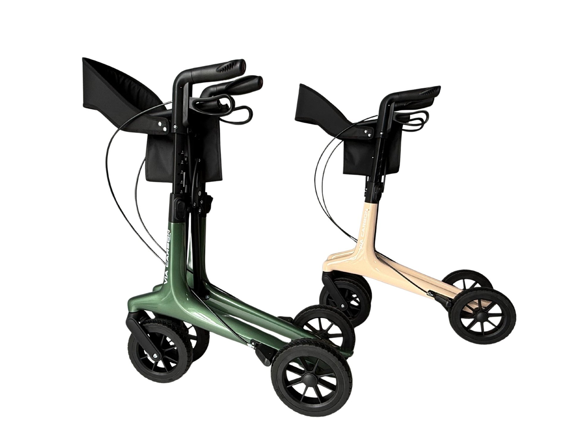Movo Via Carbon 21 inch rollator folded flat to 8.6 inches wide