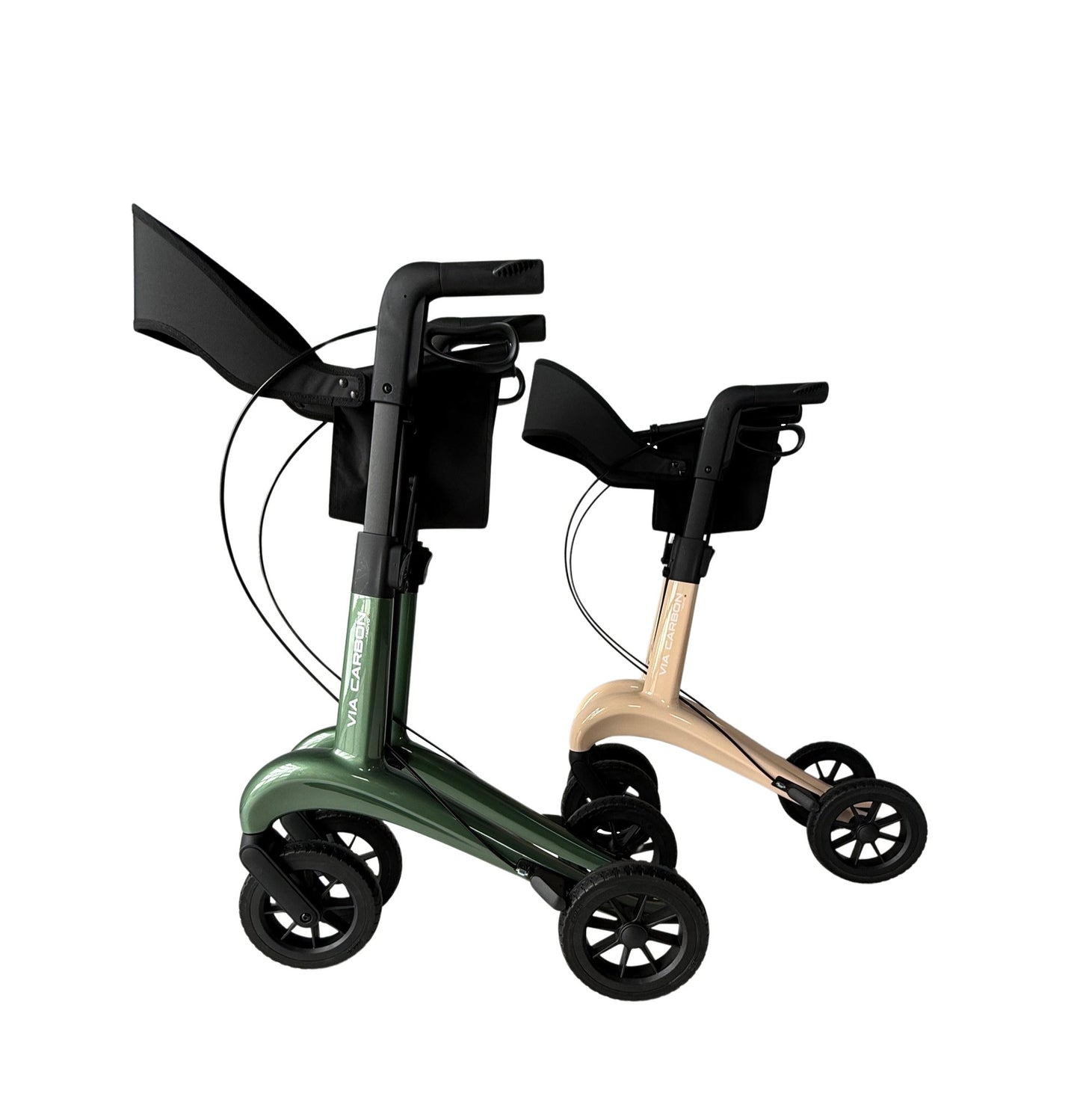 Movo Via Carbon 24 inch tall rollator shown folded for storage