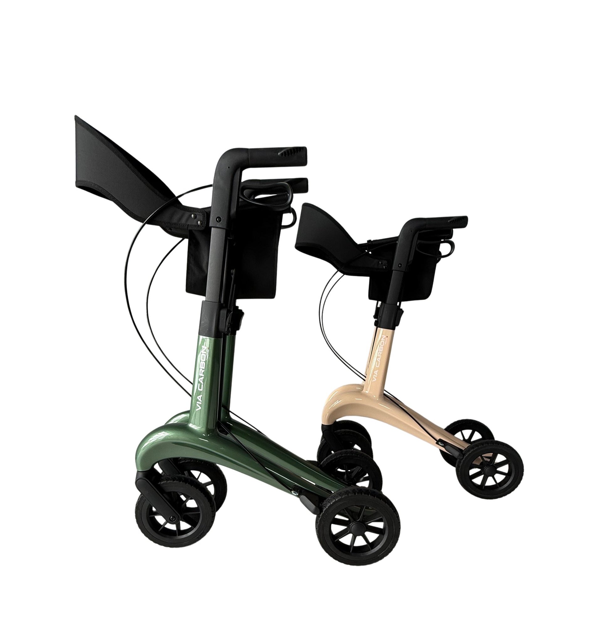 Movo Via Carbon 24 inch tall rollator shown folded for storage