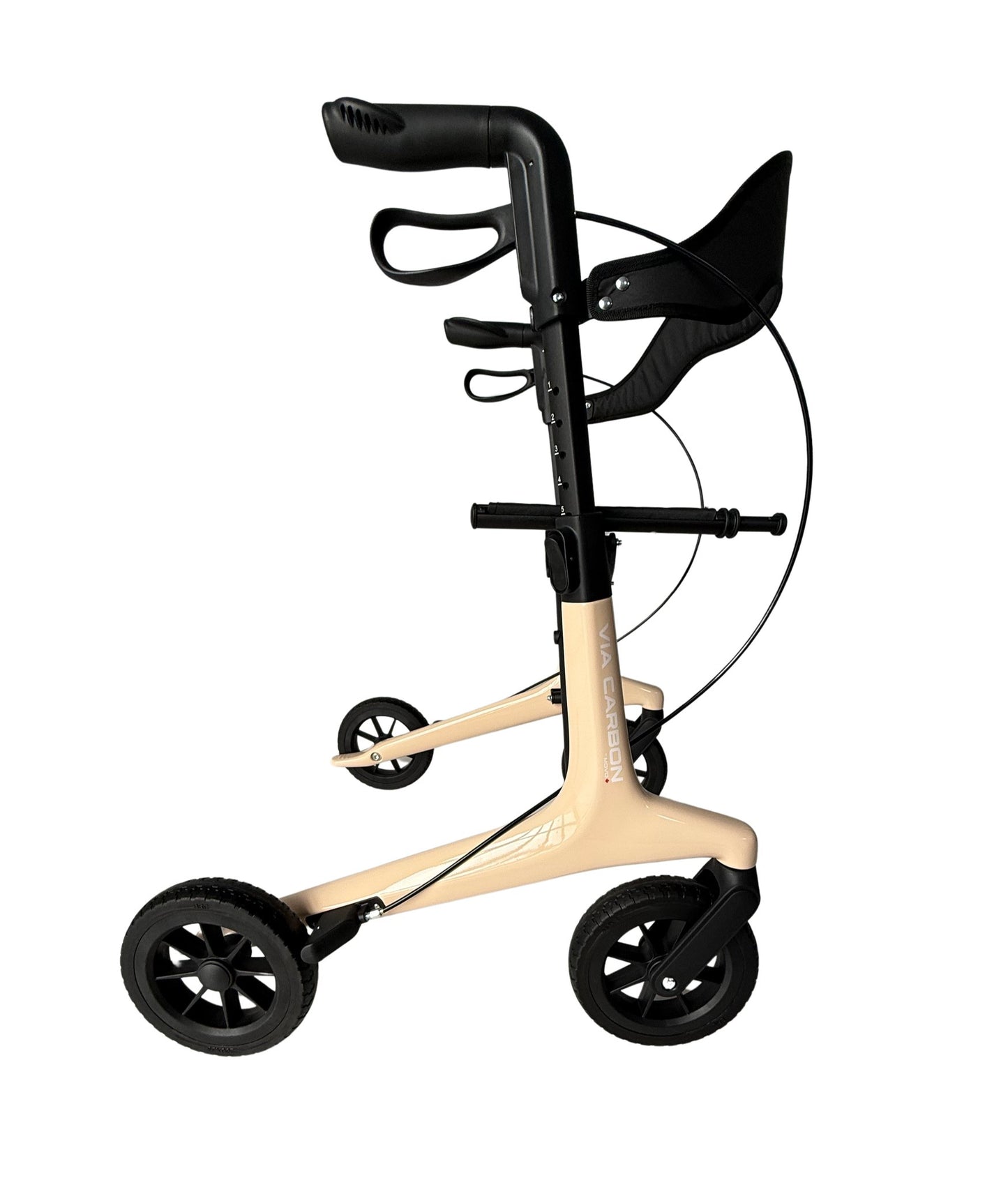 Movo Via Carbon fibre rollator walker in beige, 21 inch seat height