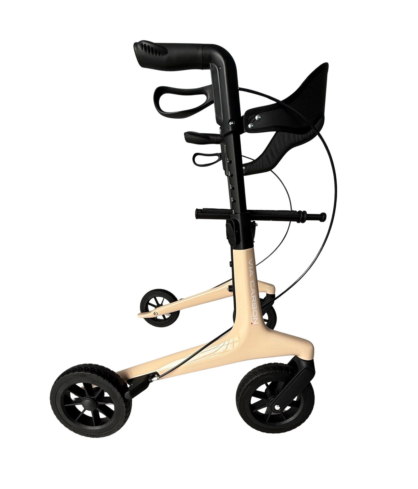 Movo Via Carbon fibre rollator walker in beige, 21 inch seat height
