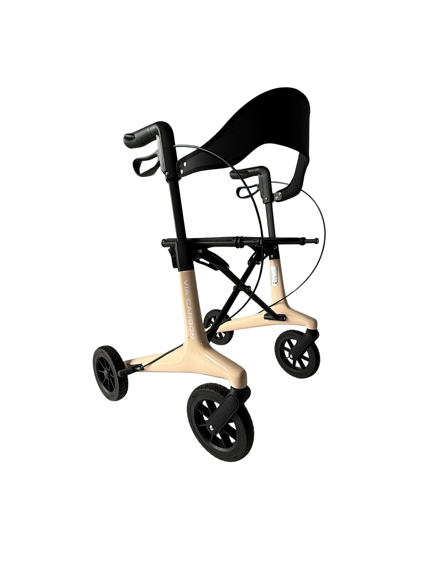 Movo Via Carbon beige rollator, front view showing handle height