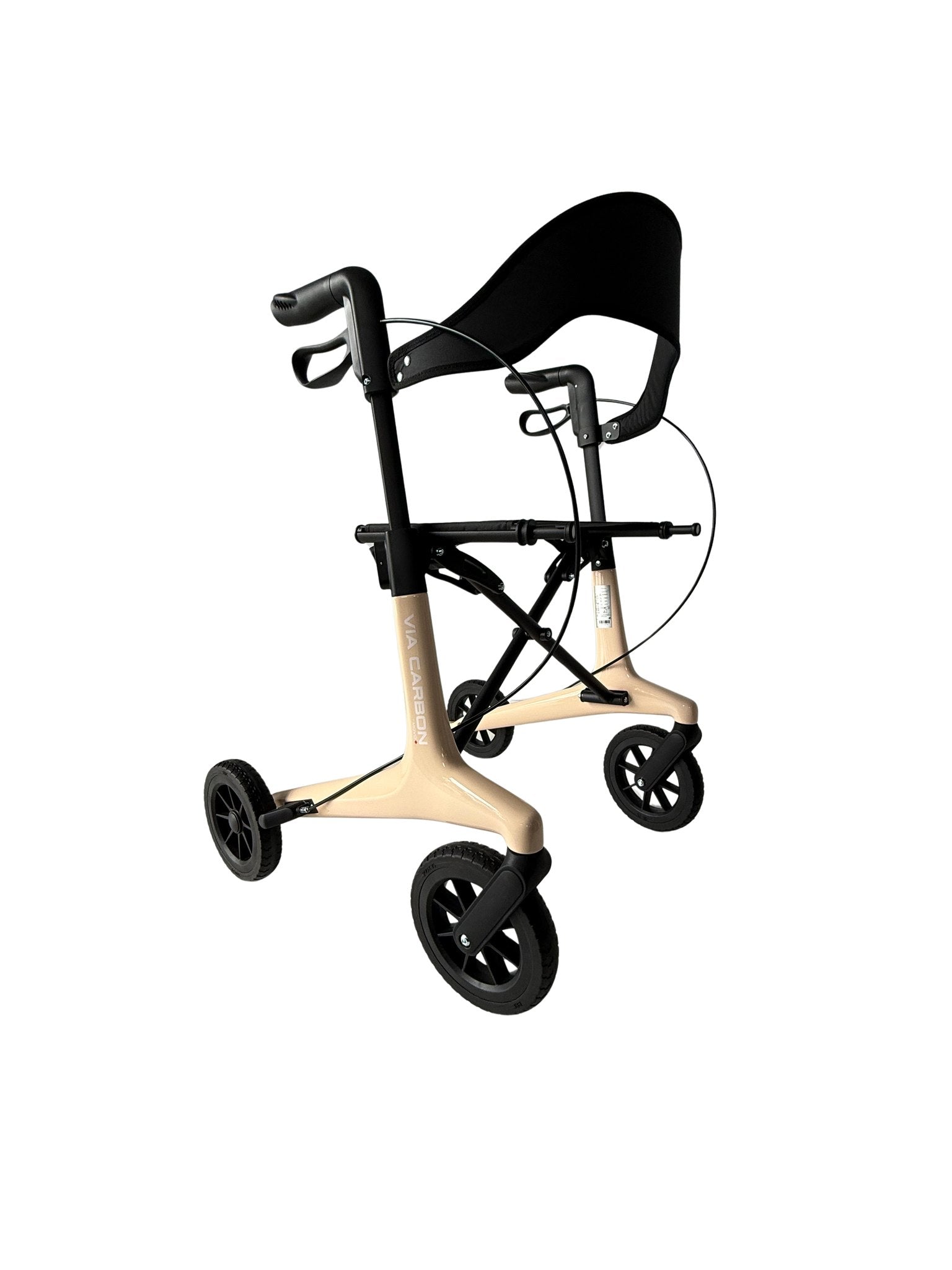 Movo Via Carbon beige rollator, front view showing handle height
