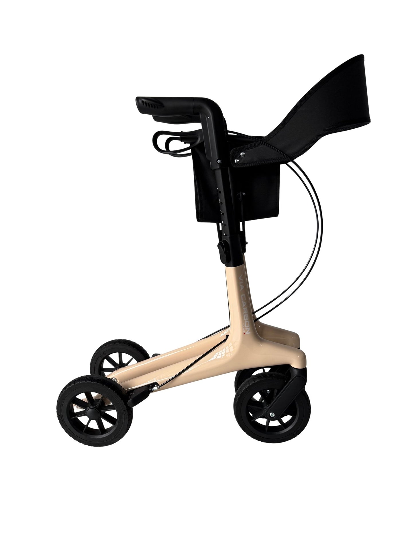 Movo Via Carbon beige rollator, detail of carbon fibre frame