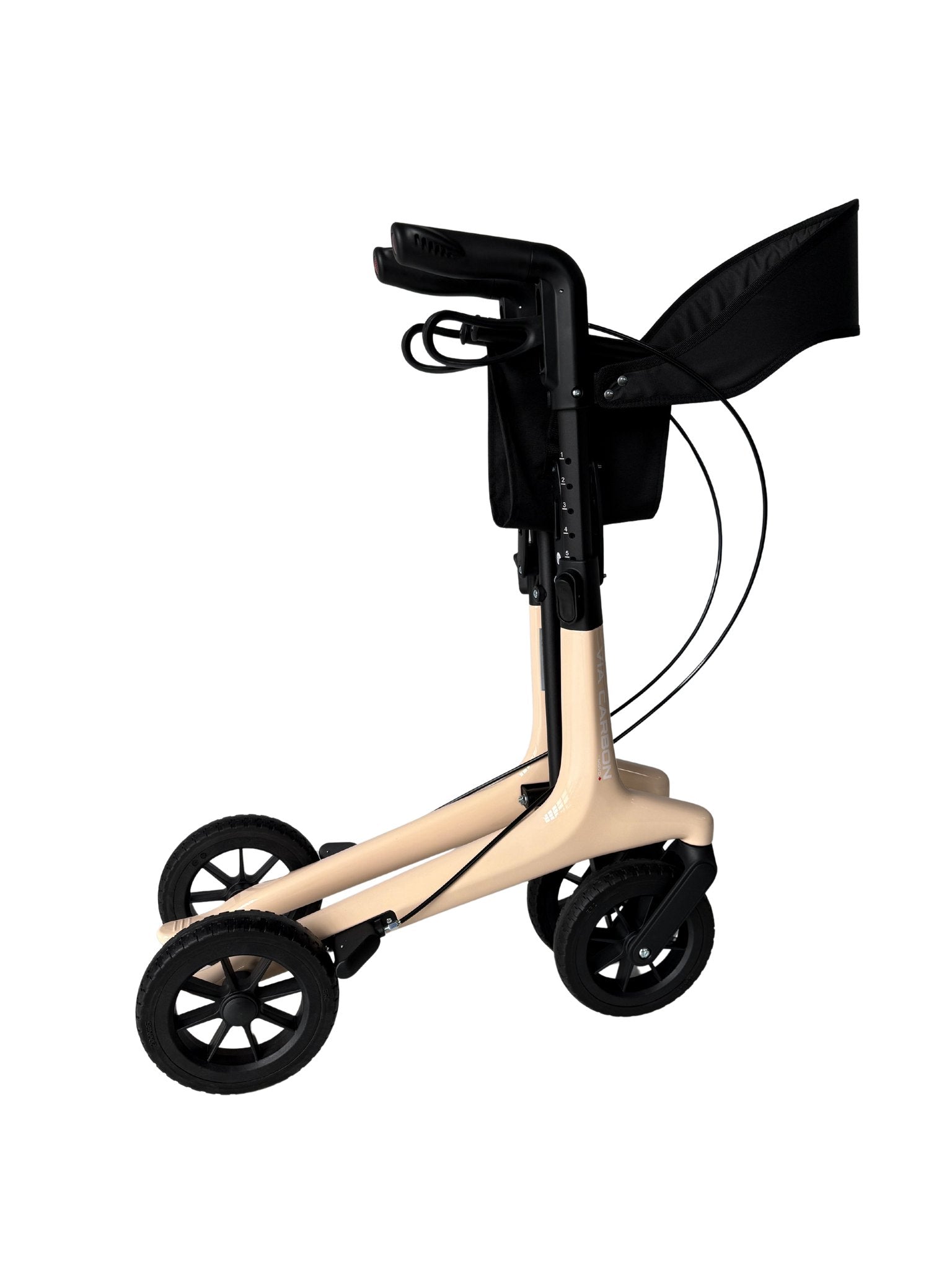 Movo Via Carbon beige rollator seat and backrest detail