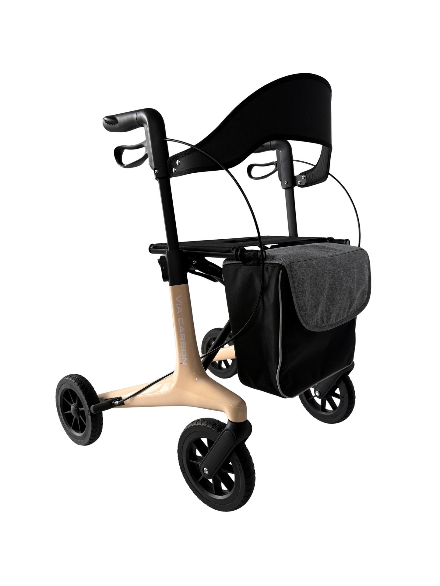 Movo Via Carbon beige rollator hand brake and grip detail