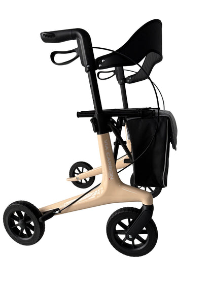 Movo Via Carbon beige rollator wheel and frame detail