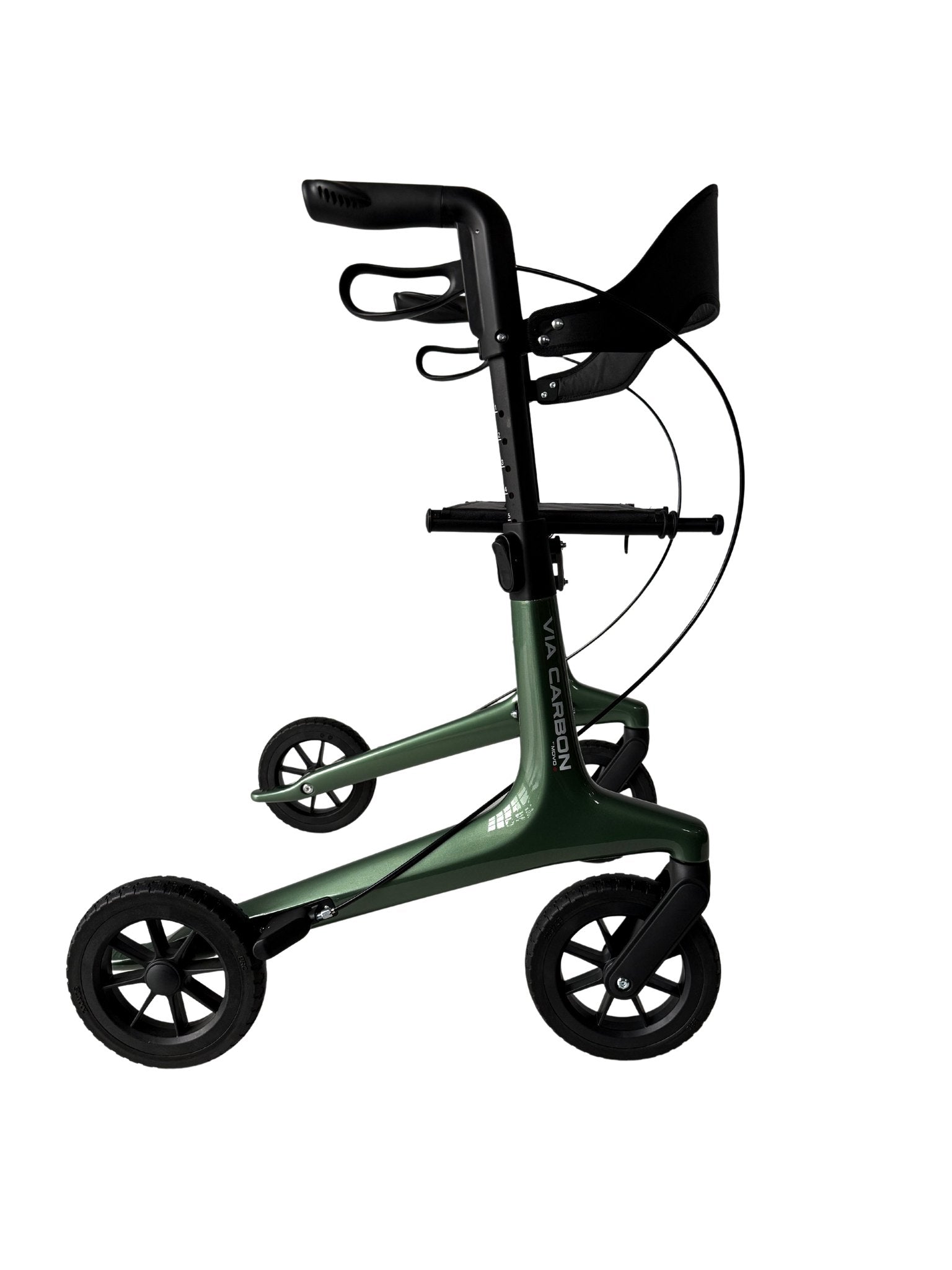 Movo Via Carbon fibre rollator walker in green, 21 inch seat height