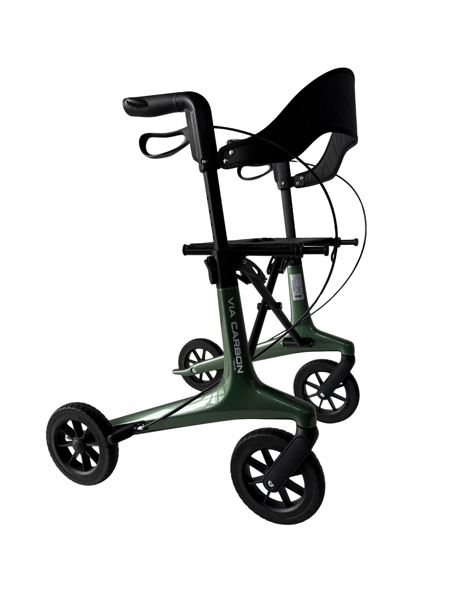 Movo Via Carbon green rollator, front view showing handle height
