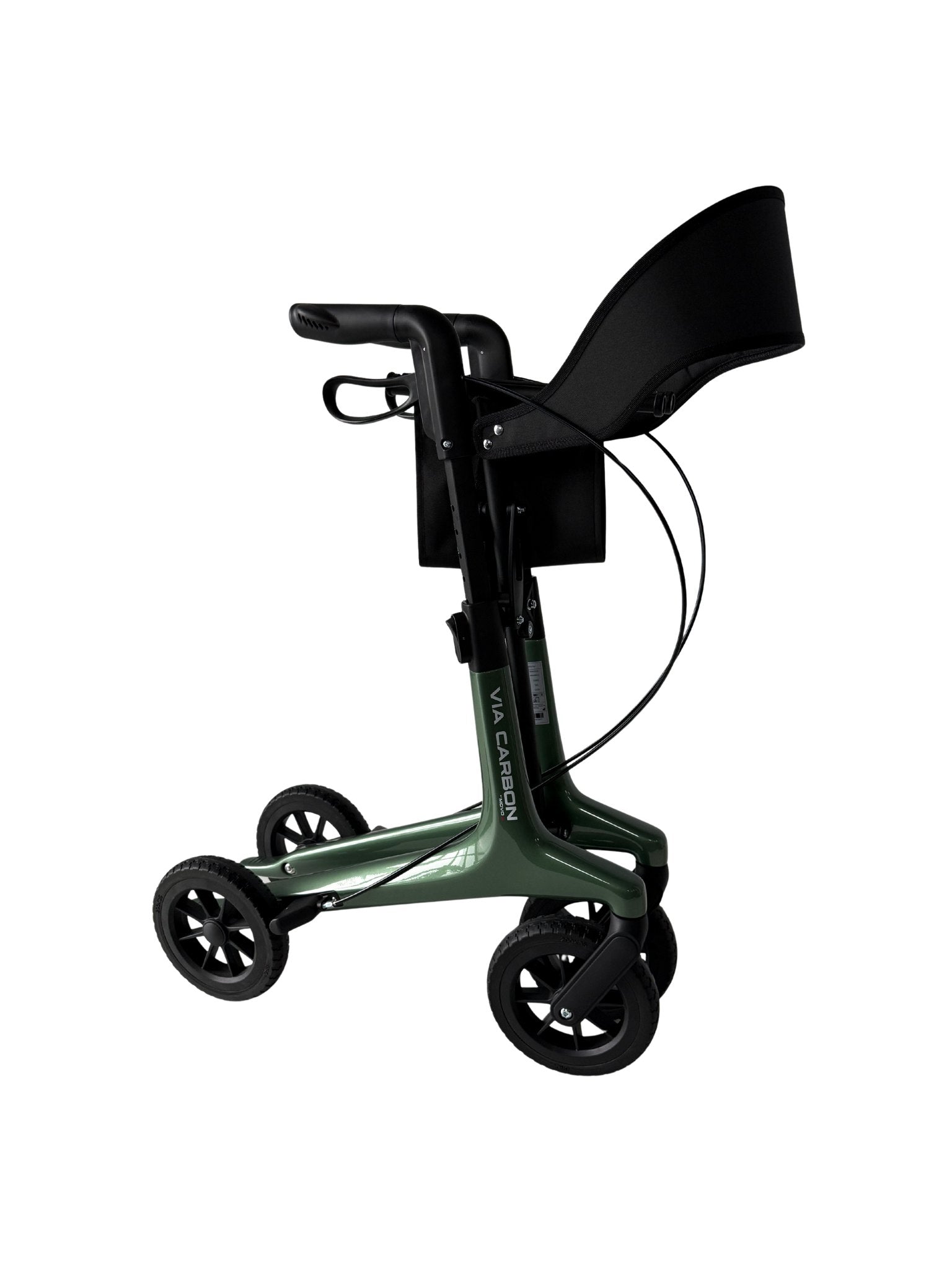Movo Via Carbon green rollator seat and backrest detail