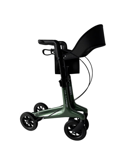 Movo Via Carbon green rollator seat and backrest detail