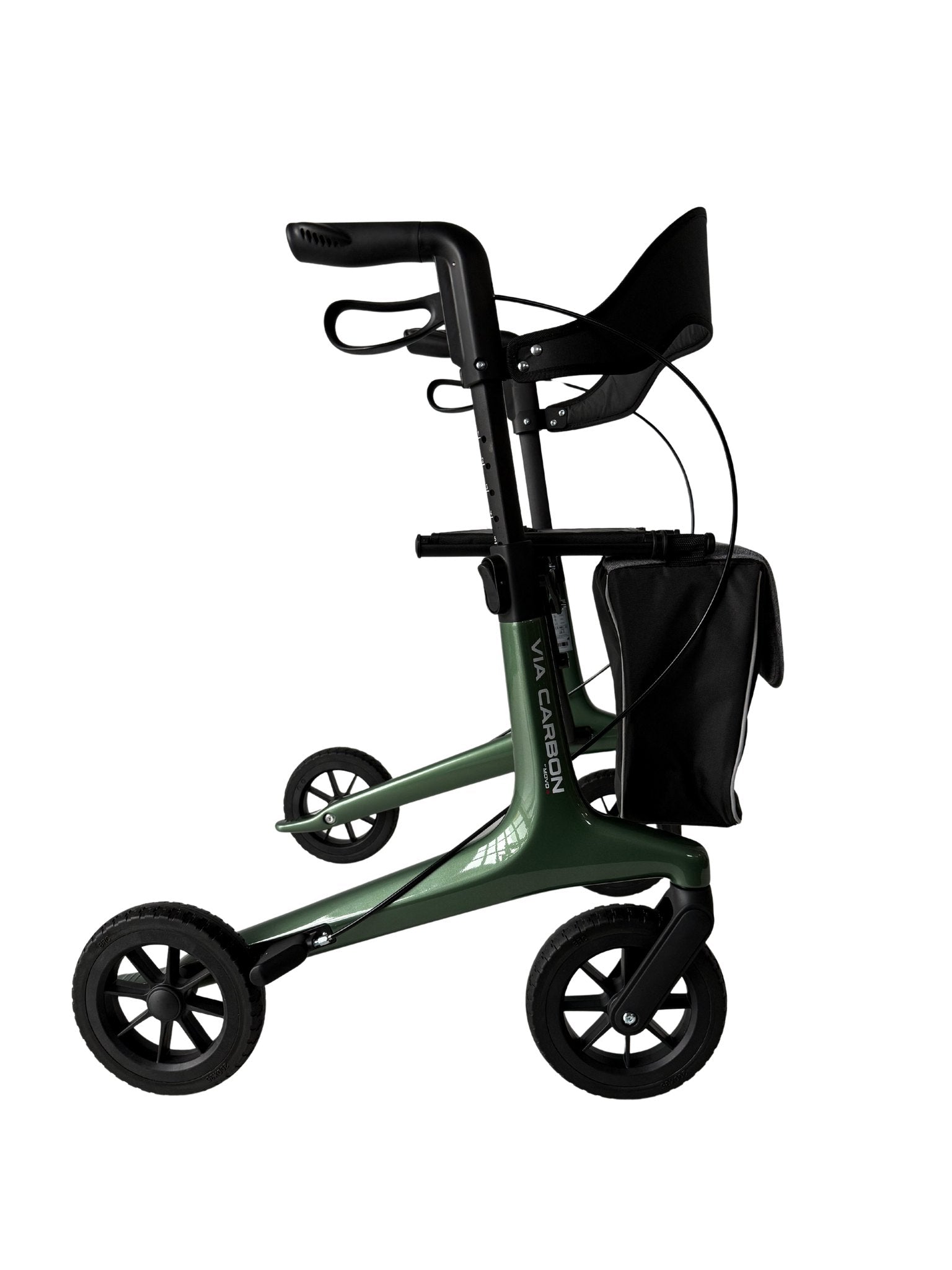 Movo Via Carbon green rollator hand brake and grip detail