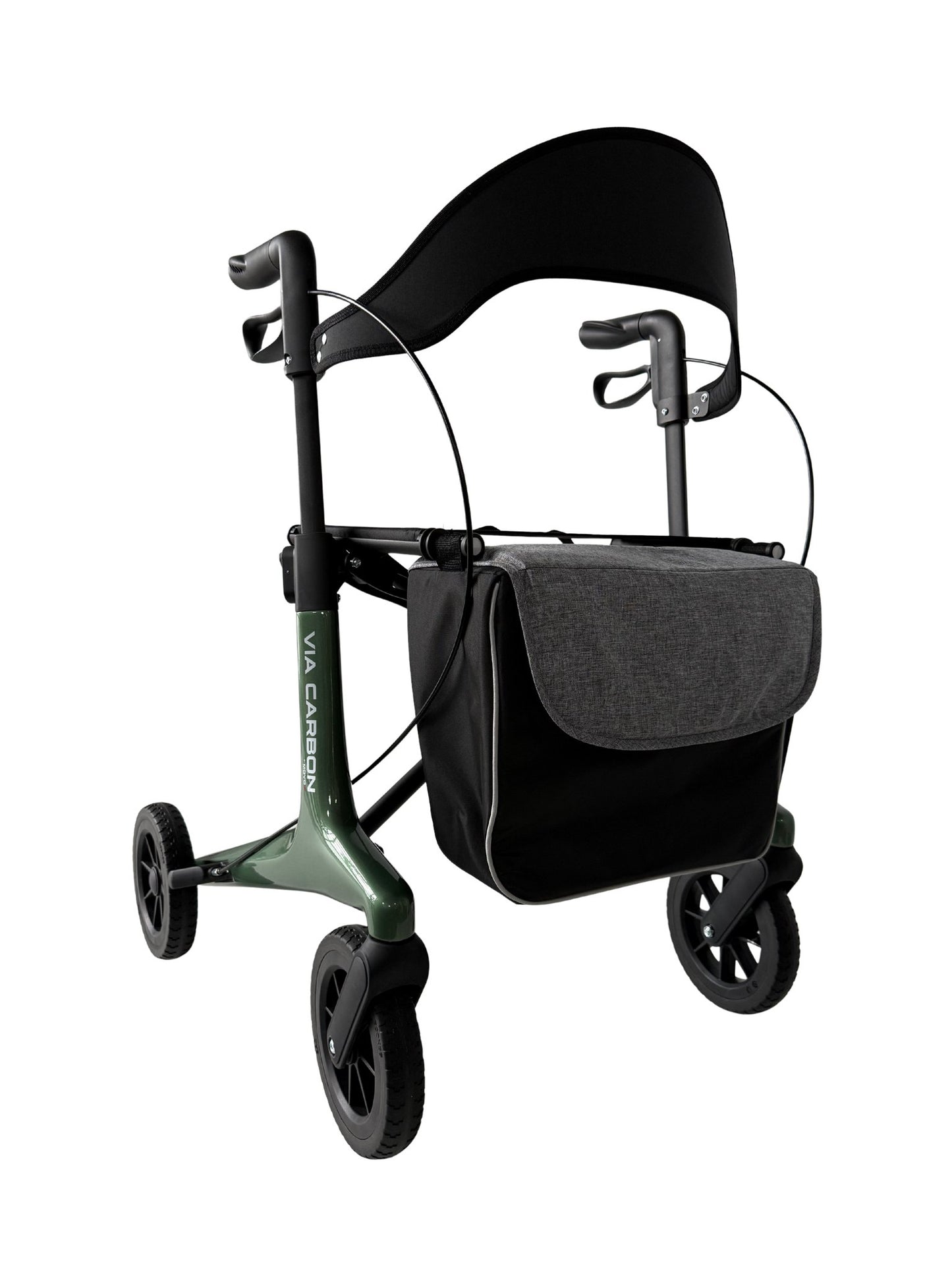 Movo Via Carbon green rollator wheel and frame detail