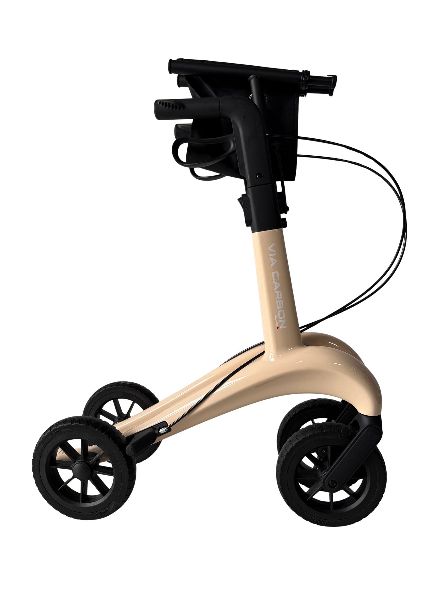 Movo Via Carbon fibre rollator walker in beige, 24 inch tall seat height