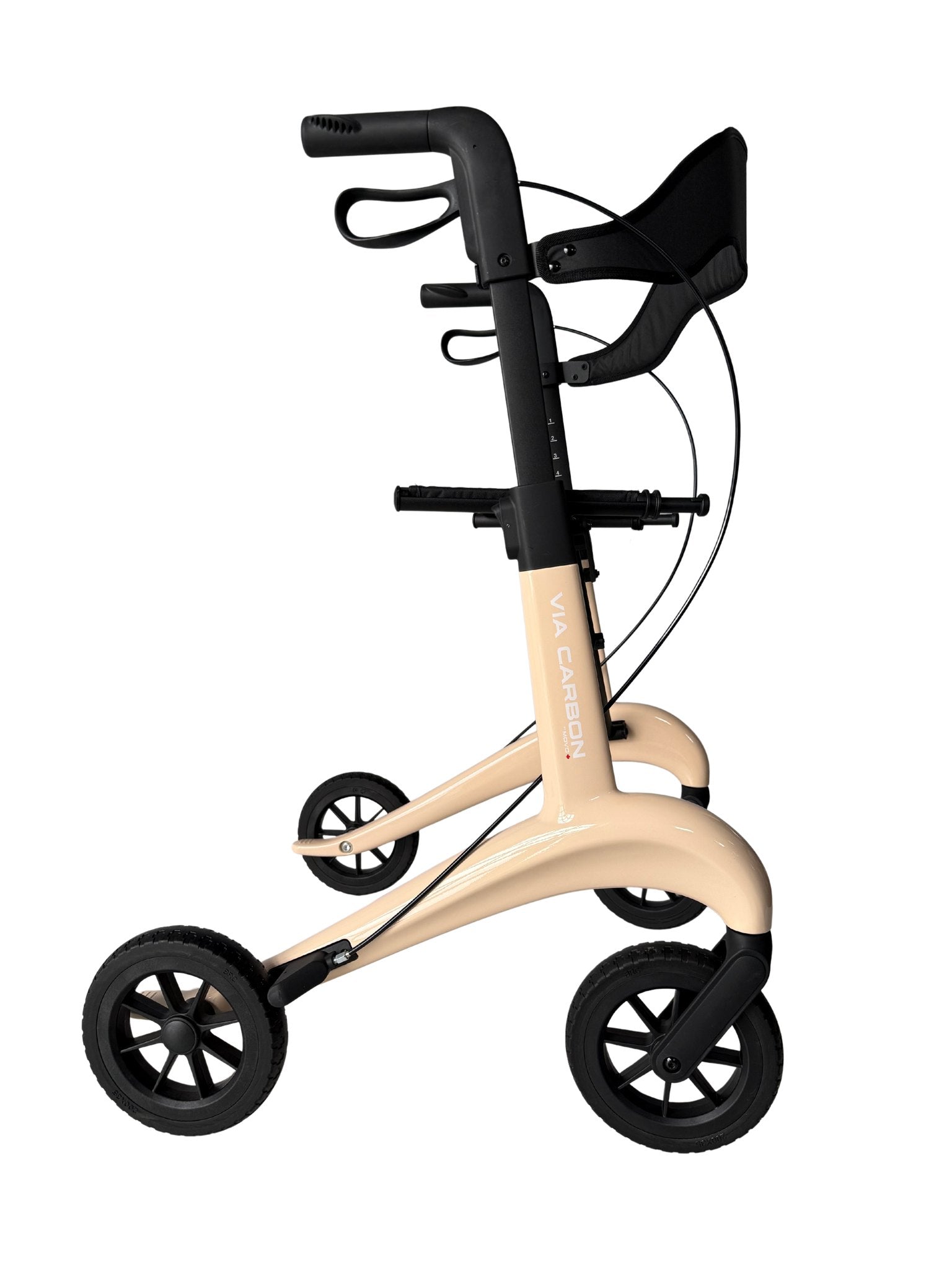 Movo Via Carbon 24 inch beige rollator, front view
