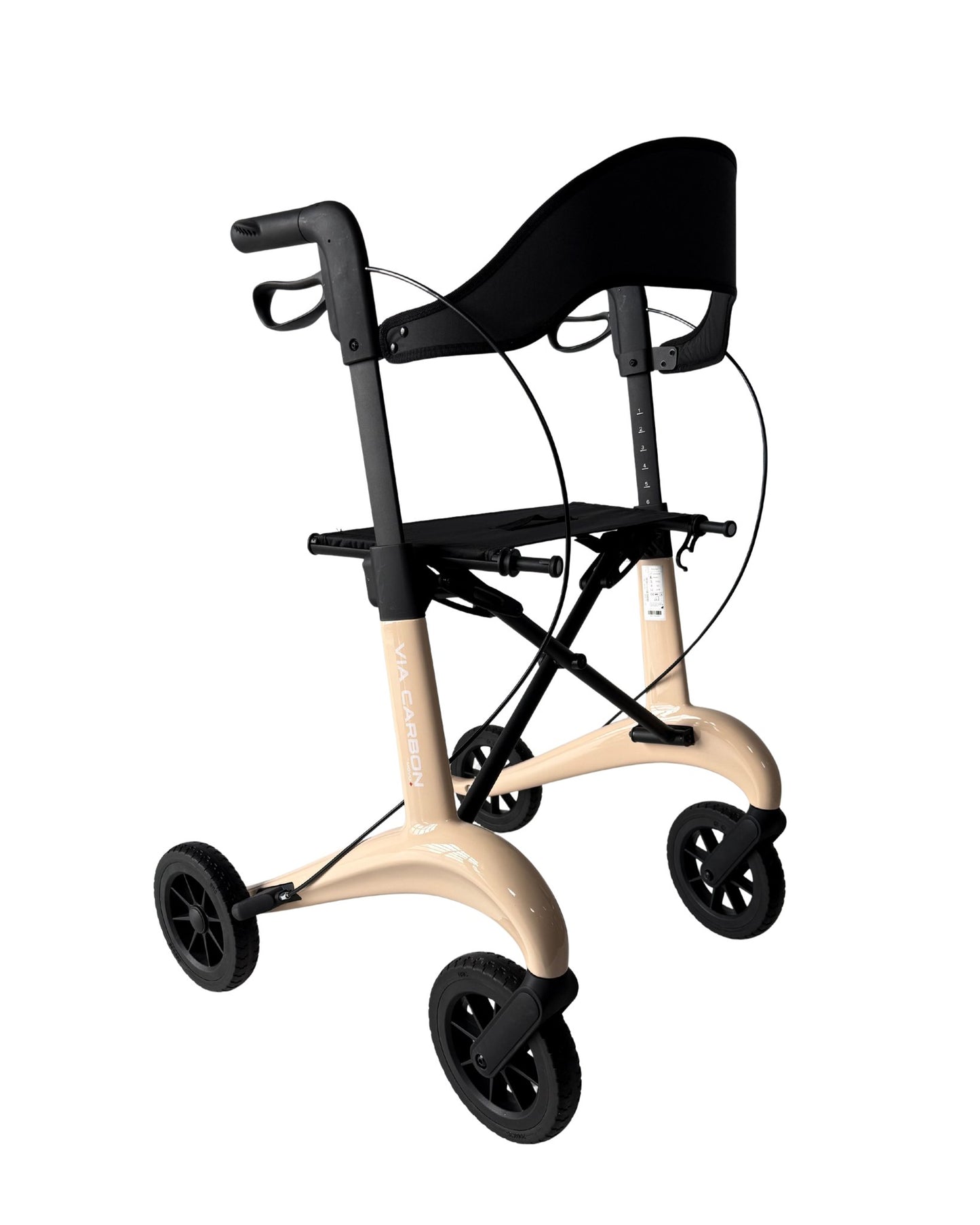 Movo Via Carbon 24 inch beige rollator, carbon frame detail