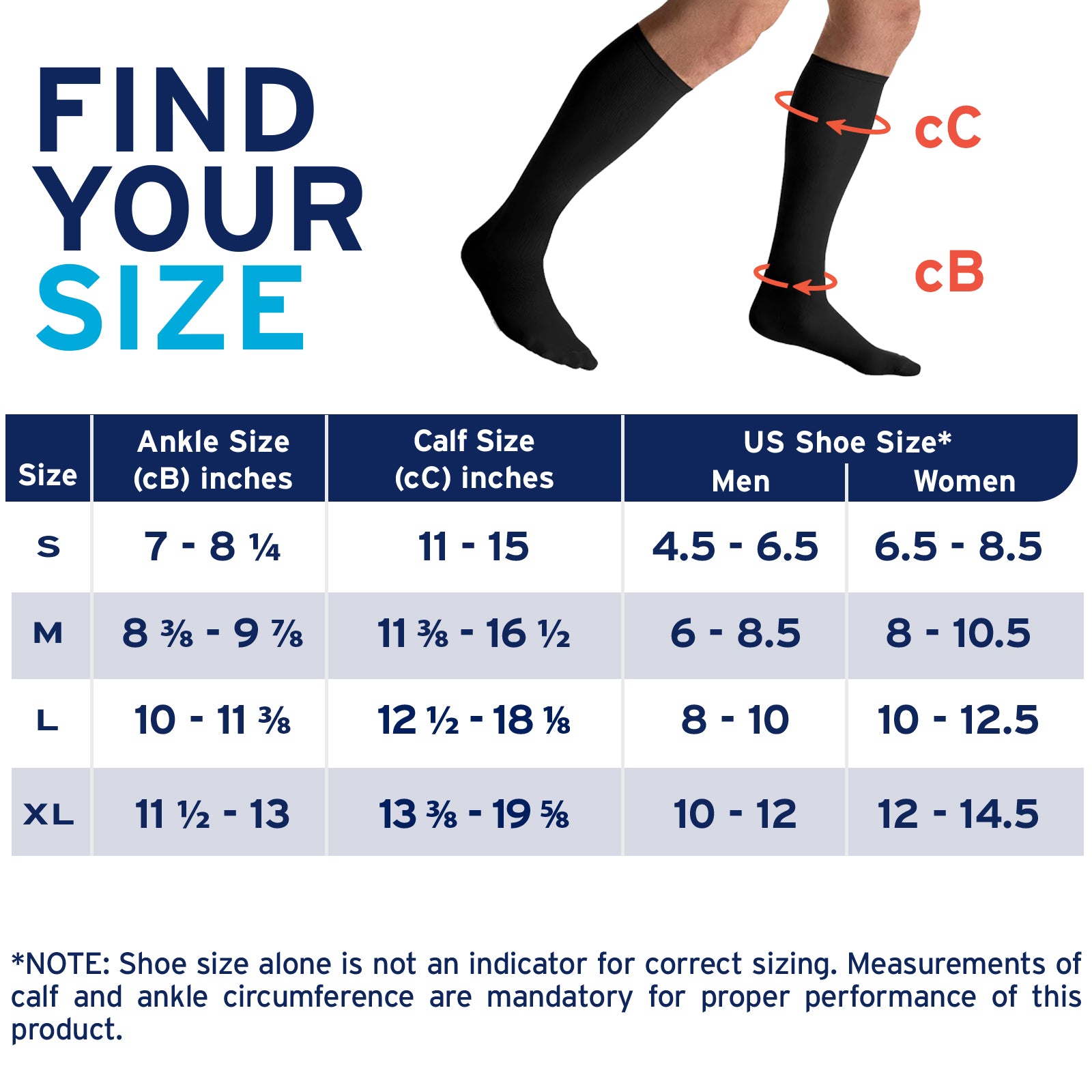 JOBST Sport 15-20 mmHg Knee High size chart