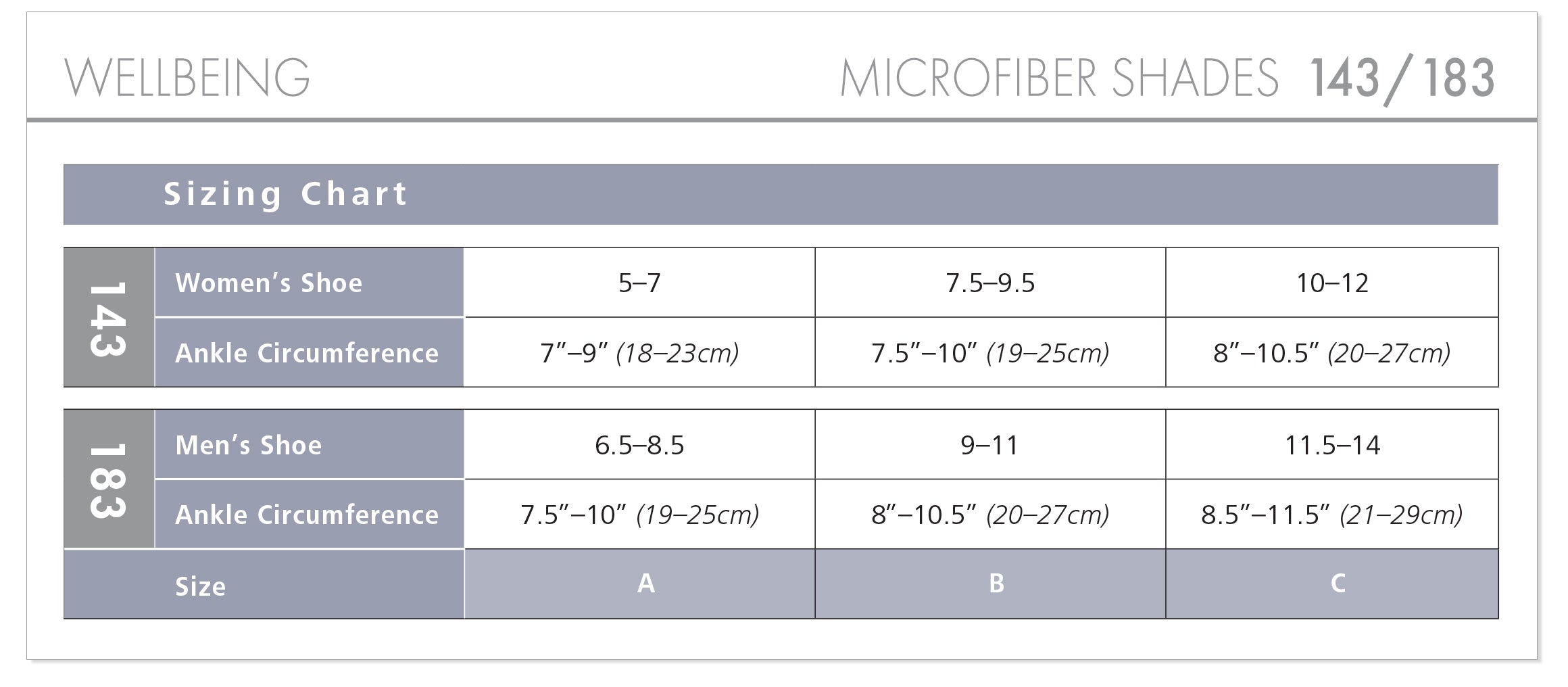 Sigvaris Women's Microfiber Shades Calf 15-20mmHg Closed size chart