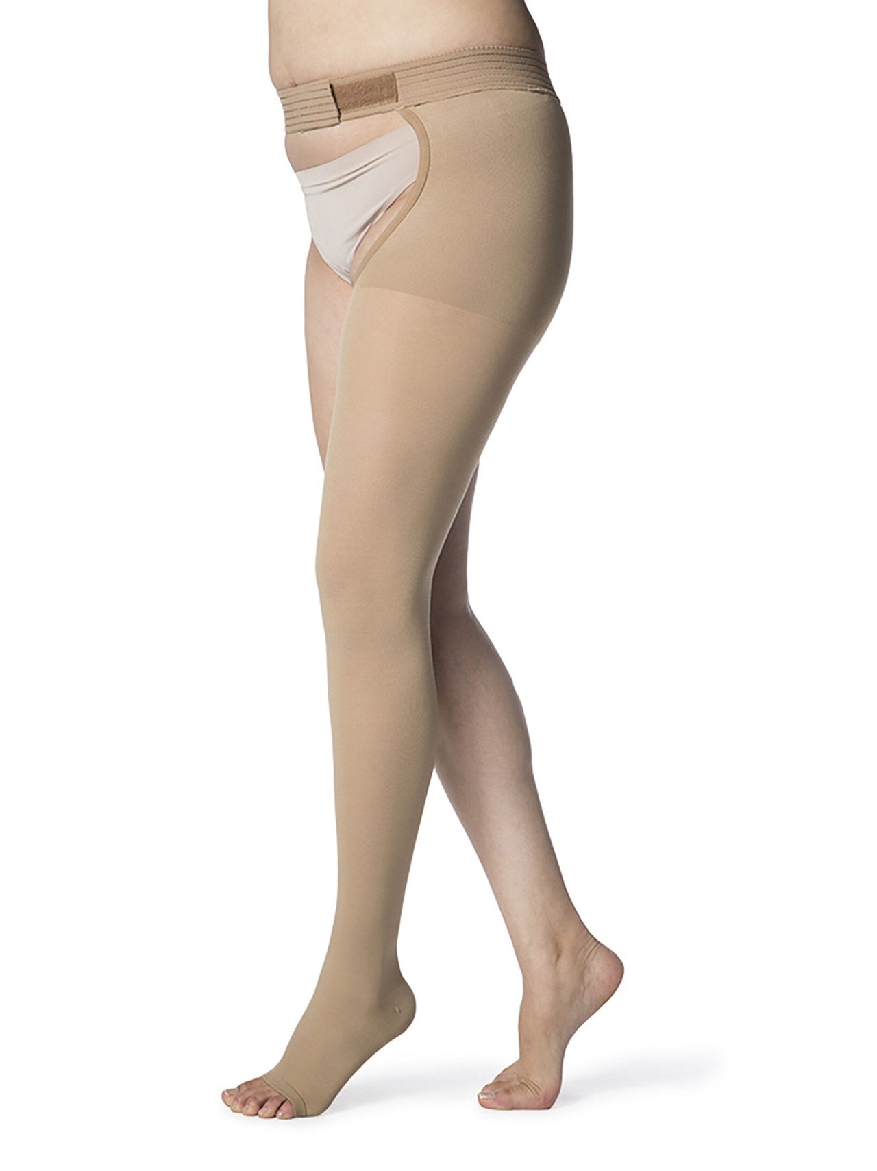 Sigvaris 860 Opaque Compression Socks 20-30 mmHg Thigh High w/Waist Attachment For Women Open Toe