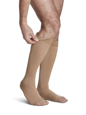 Sigvaris 860 Opaque Compression Socks 30-40 mmHg Calf High w/Grip Top Unisex Open Toe