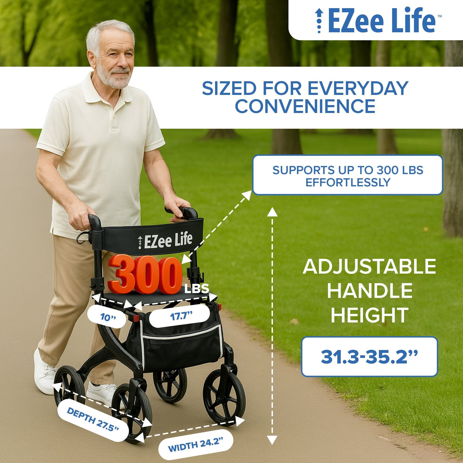 EZee Life Carbon Fiber Lightweight Rollator - 5.8 kgs/13 lbs | Ezee Life - Factory Direct Medical