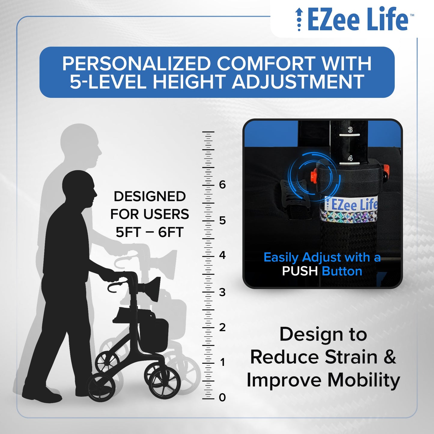 EZee Life Carbon Fiber Lightweight Rollator - 5.8 kgs/13 lbs | Ezee Life - Factory Direct Medical