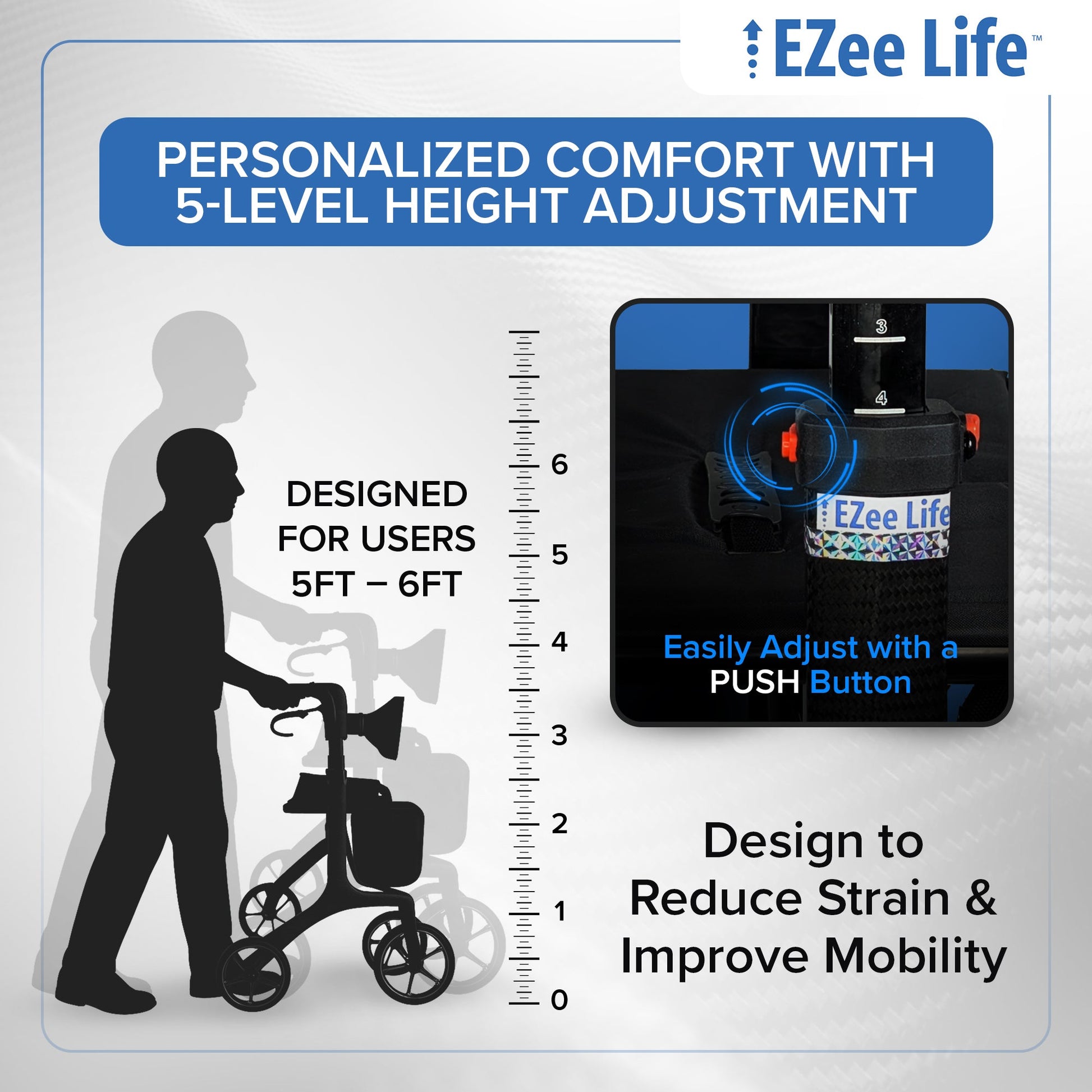 EZee Life Carbon Fiber Lightweight Rollator - 5.8 kgs/13 lbs | Ezee Life - Factory Direct Medical