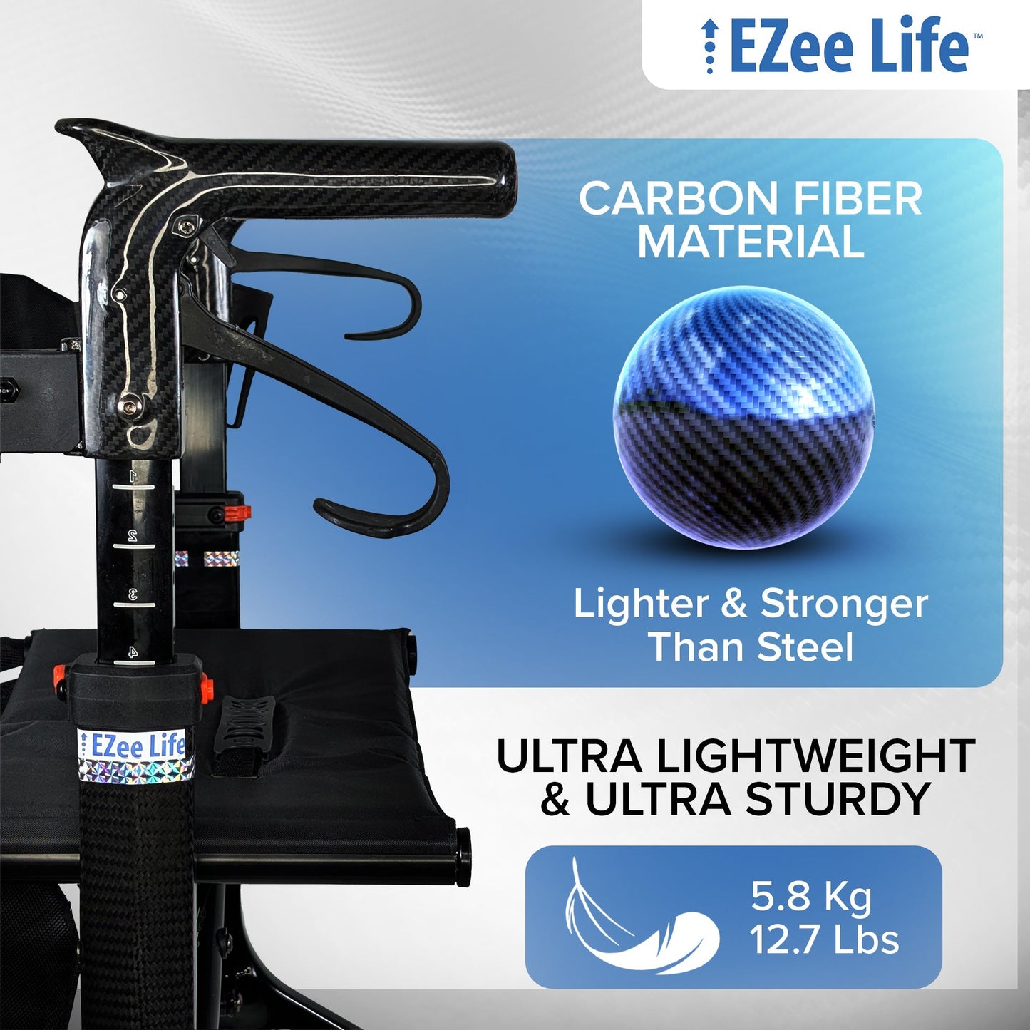 EZee Life Carbon Fiber Lightweight Rollator - 5.8 kgs/13 lbs | Ezee Life - Factory Direct Medical